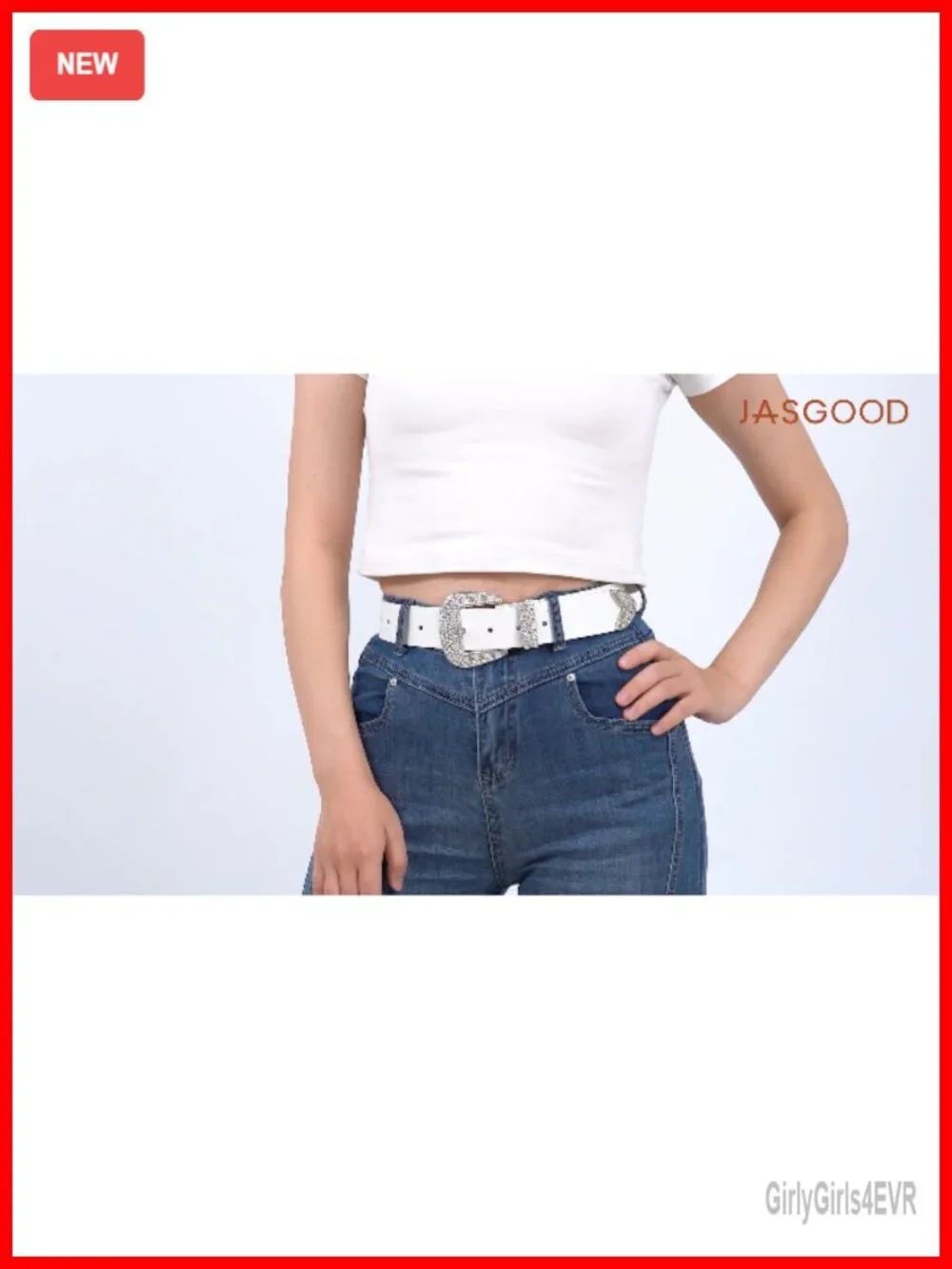Western Belt with Rhinestone Buckle Faux Leather 1.5 Inch Waist Belt